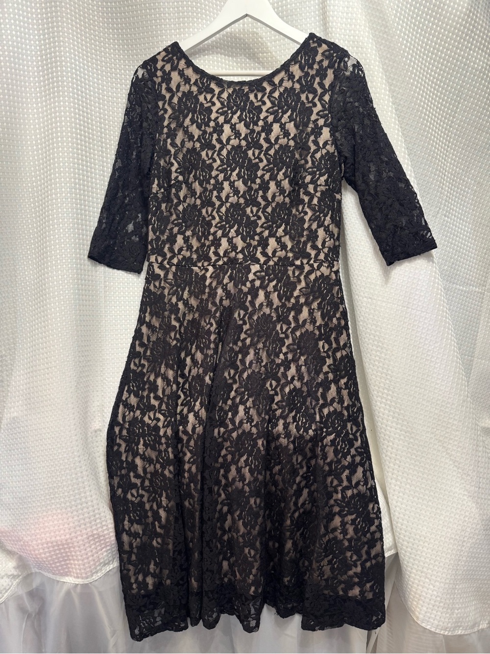 Black Lace Midi Dress with Nude Lining